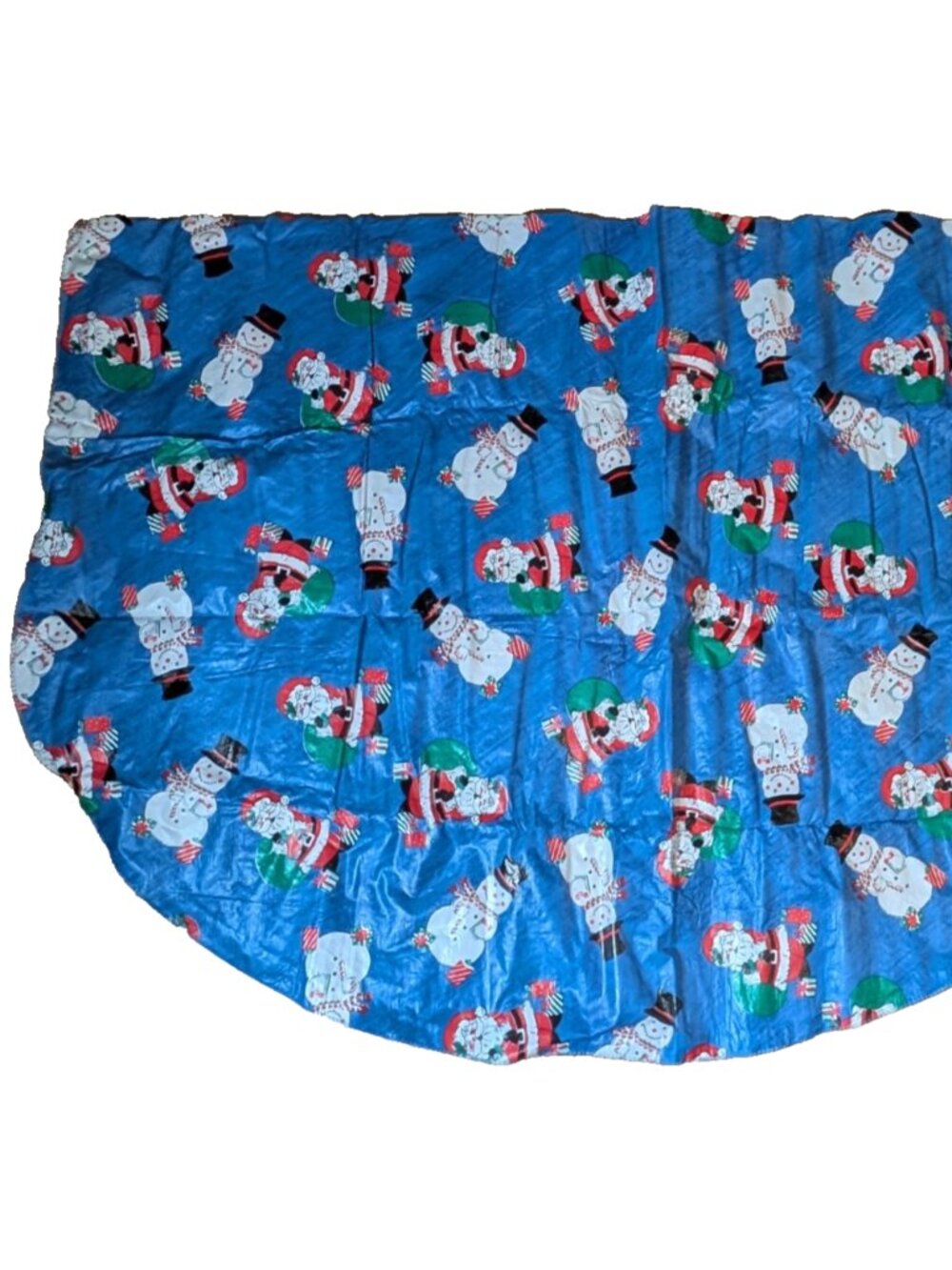 Christmas Tablecloth Santa & Snowmen aprox 66" X 92" Vinyl with Flannel Back